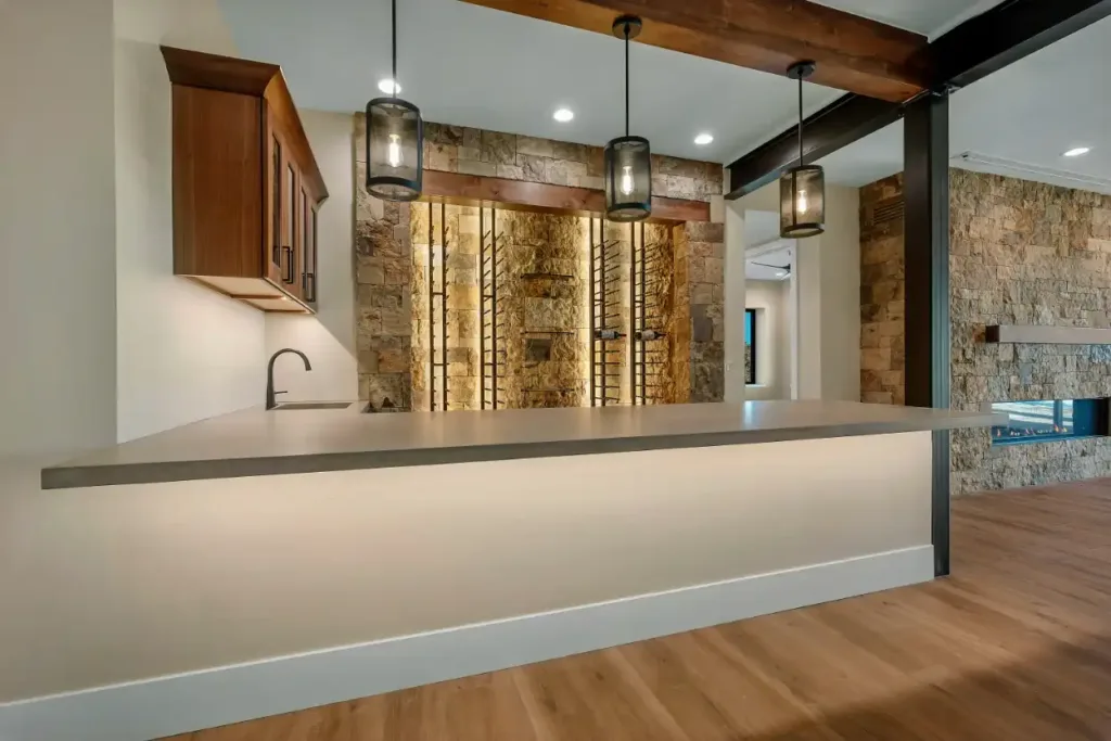 Pine mountaintop retreat custom home wine bar