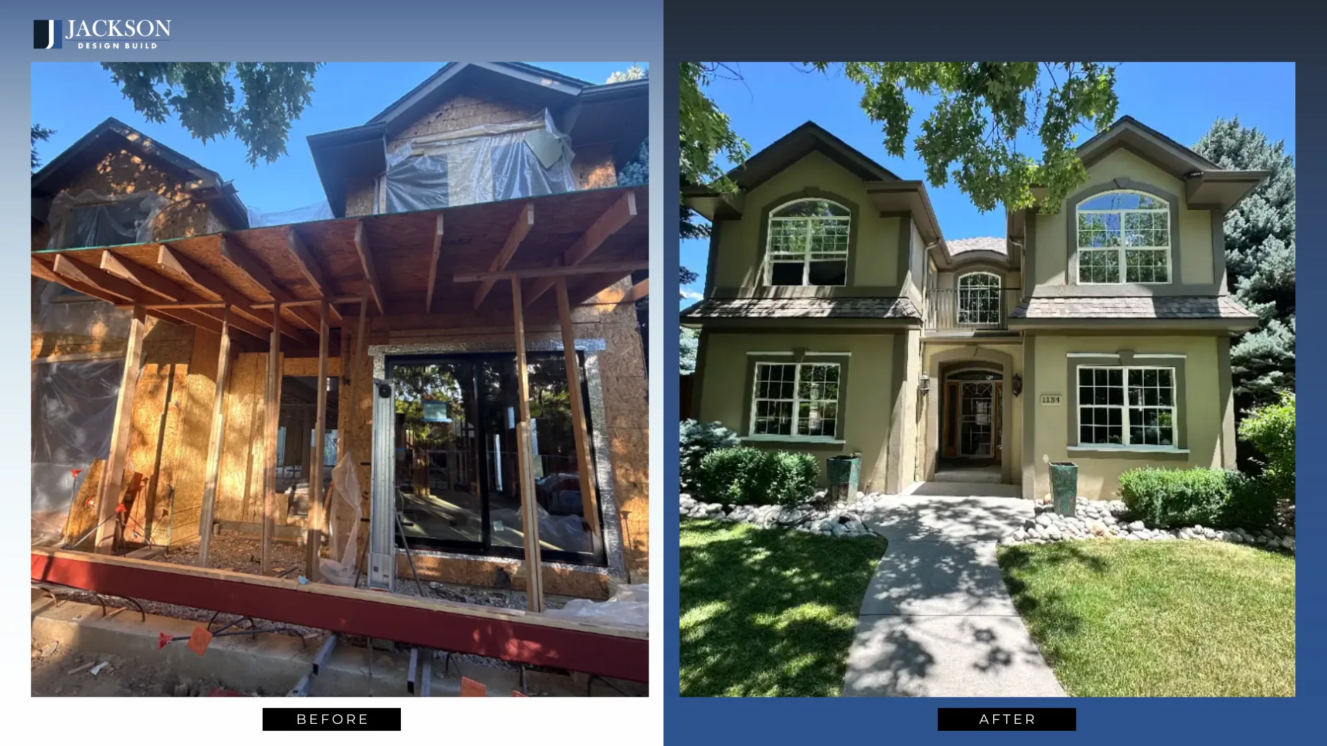 Before and after home exterior remodel by Jackson Design Build
