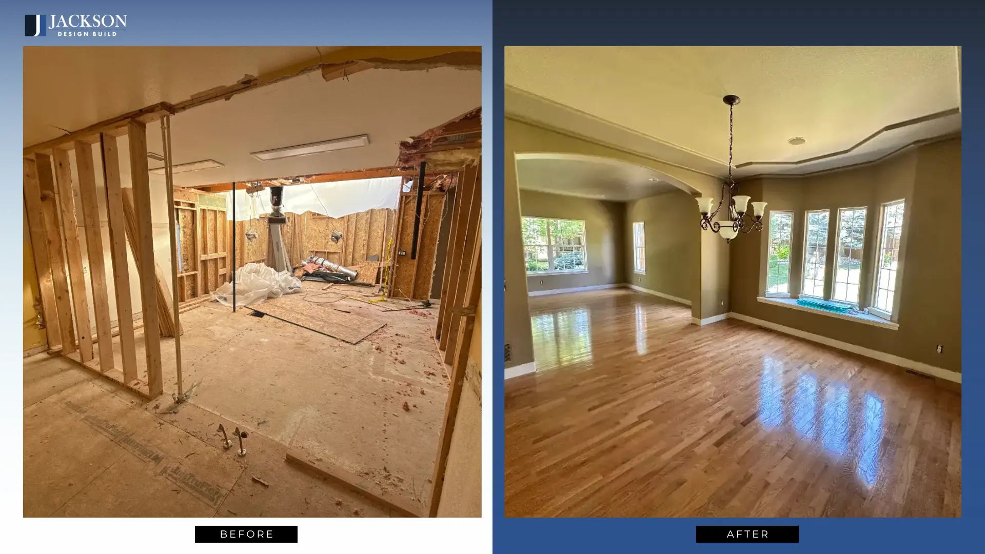 Before and after home remodeling transformation by Jackson Design Build